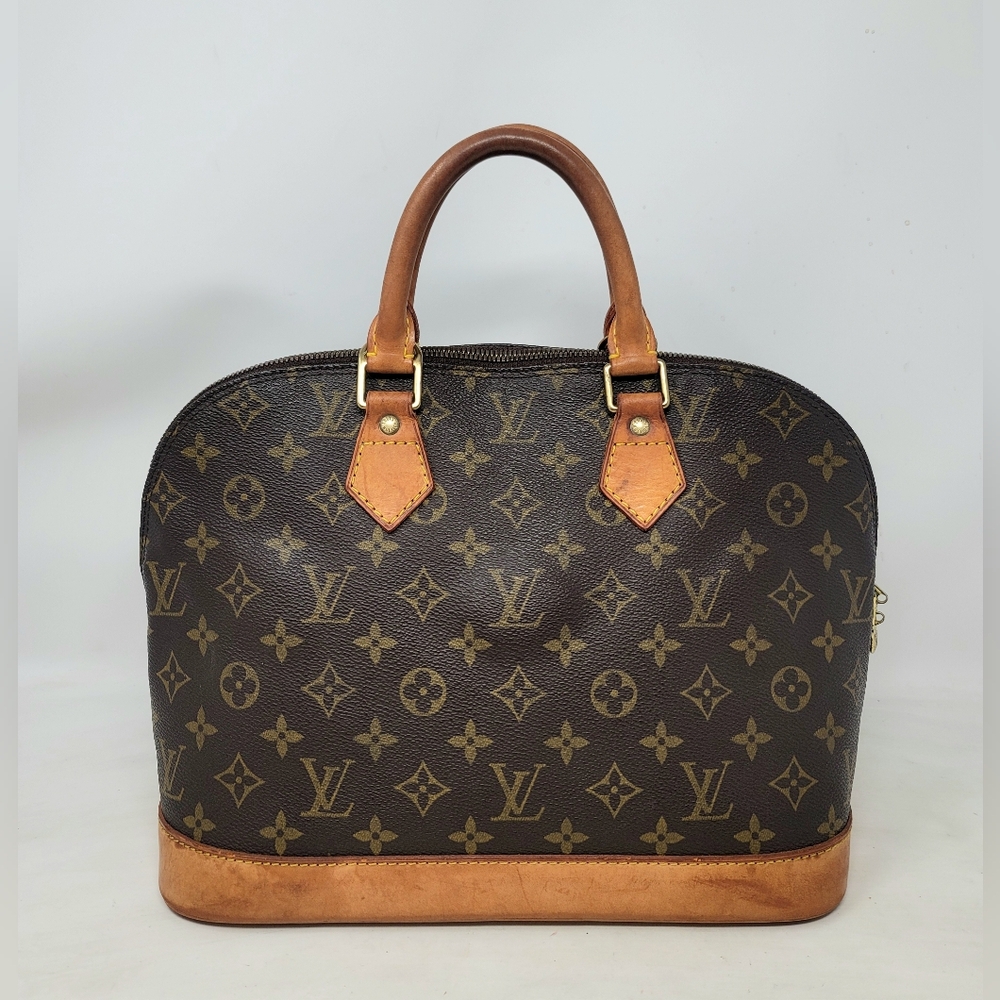 Louis Vuitton Alma PM Monogram Canvas Leather Hand Bag Authentic Vintage BA0956